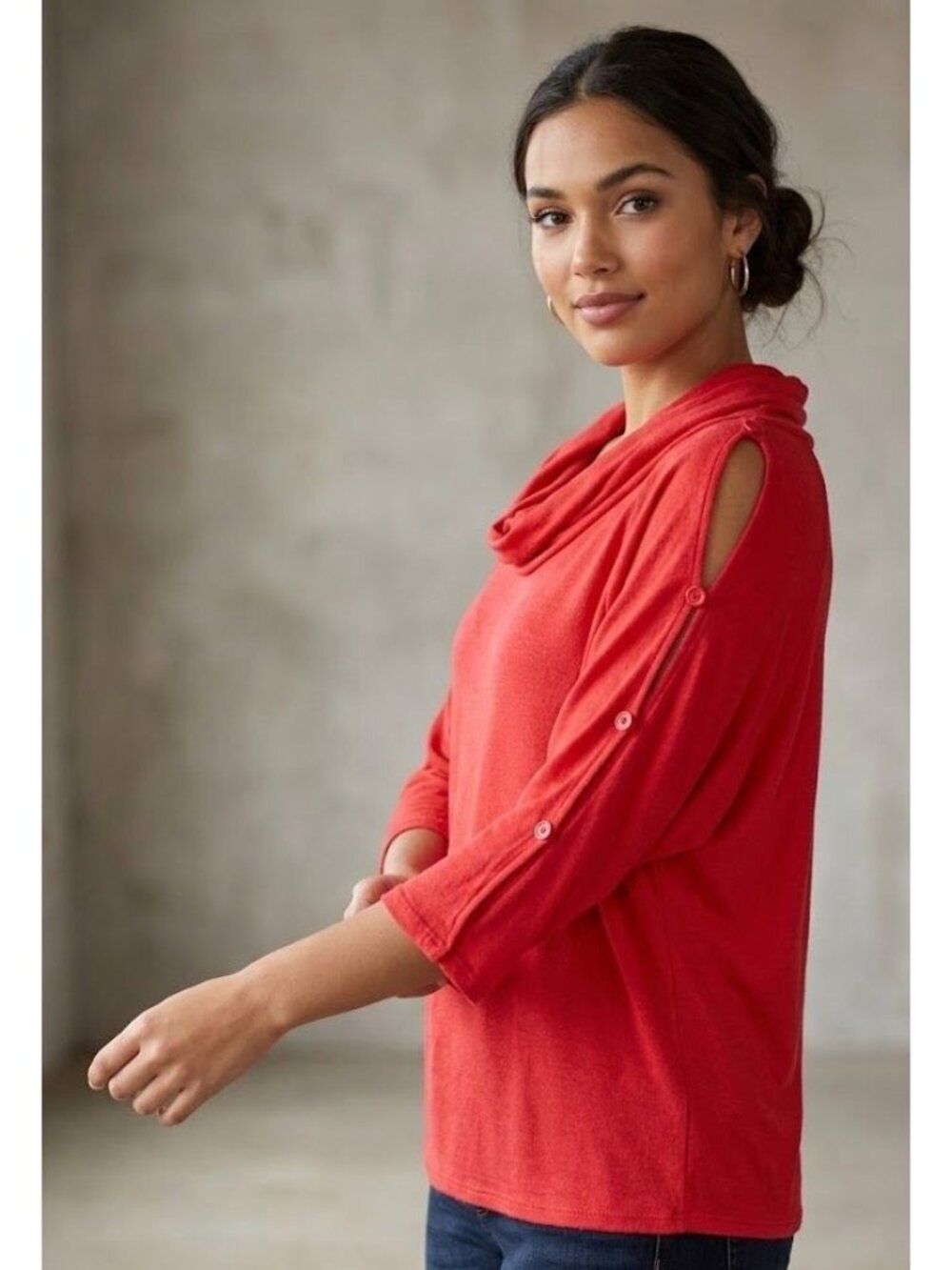 Pleione Blouse Small Pink Cut Out Quarter Sleeve